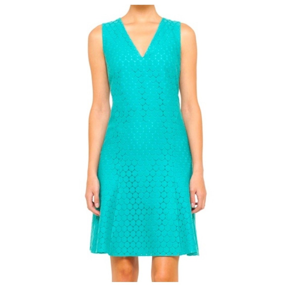 Akris Punto Seafoam Green Lace Eyelet V-neck Dress Knee Length Size 8